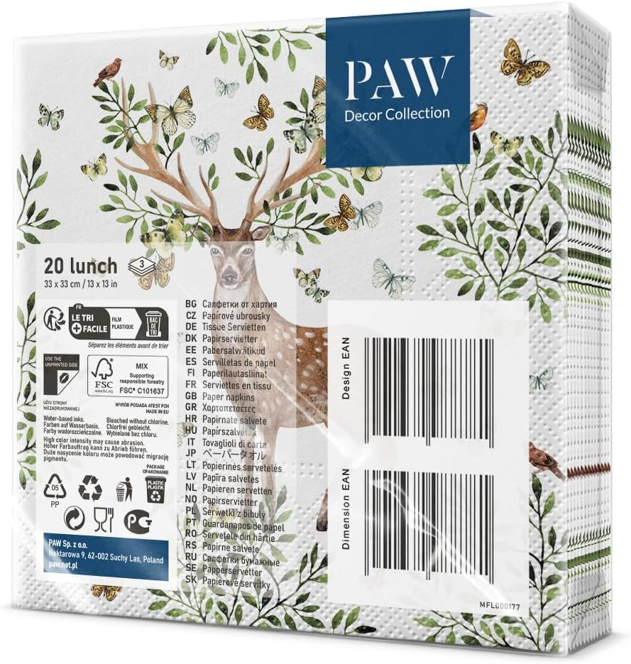 TLAPA - 3vrstvé ubrousky (33 X 33 cm) I 20 kusů I Perfektní pro dětské narozeniny, večírky, přijímání a svátky I Barevný párty motiv Papírové ubrousky I Zvířátka, radost, párty - Parohy