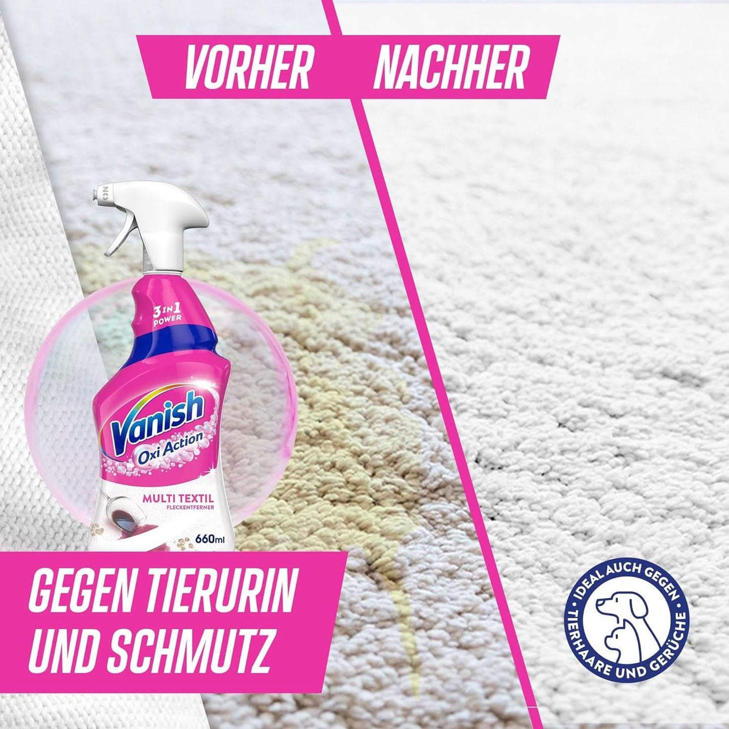Vanish Oxi Action Multi - Sprej na odstraňování textilních skvrn - 660 ml - Textilní prostředek na koberce a čalounění - proti nečistotám a zápachu moči Naty Shop