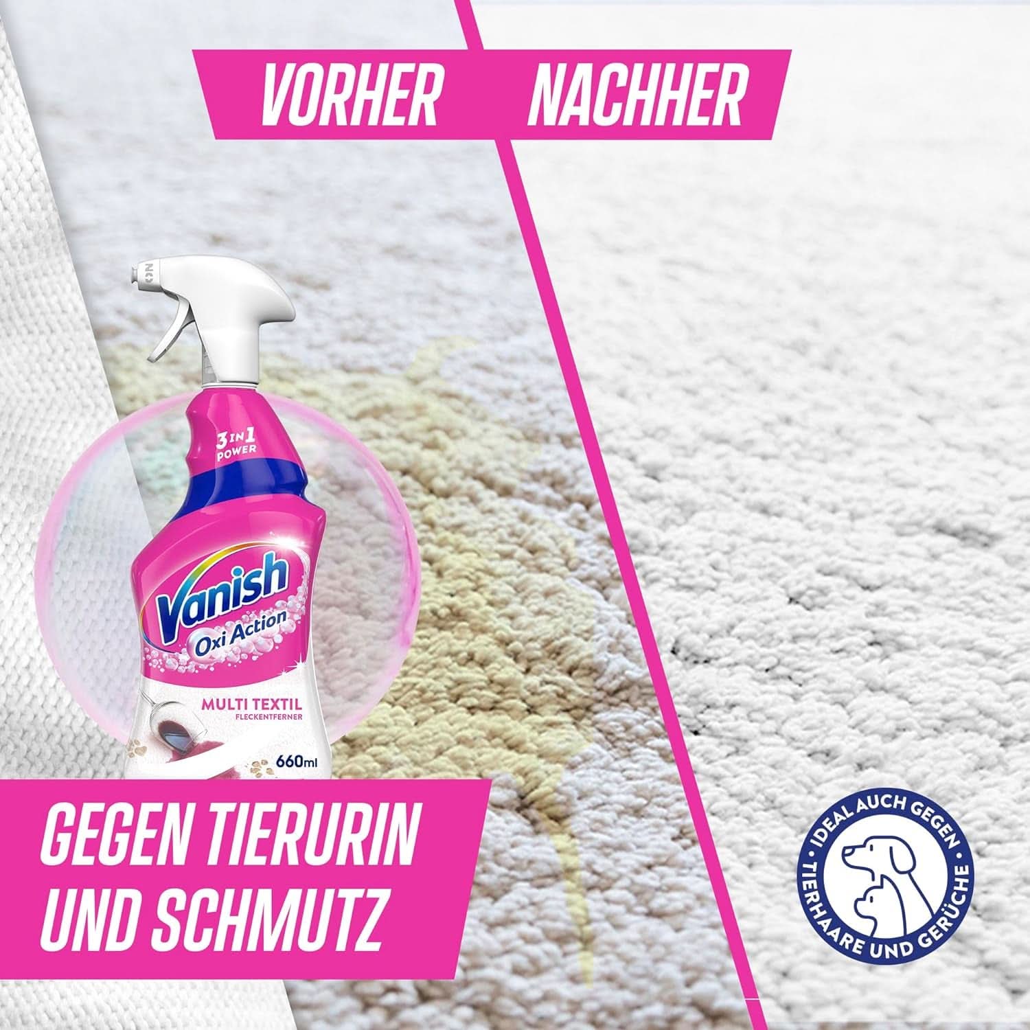Vanish Oxi Action Multi - Sprej na odstraňování textilních skvrn - 660 ml - Textilní prostředek na koberce a čalounění - proti nečistotám a zápachu moči Naty Shop