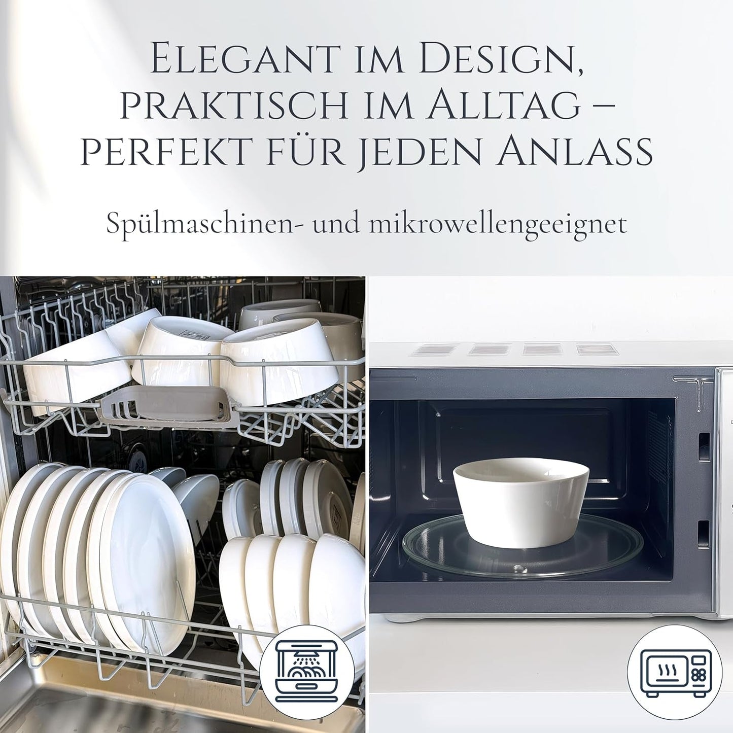 Křišťálová 48dílná porcelánová sada nádobí VÍTĚZ TESTU Čirá sada porcelánového nádobí Mísy a talíře Večerní servis pro 12 sad nádobí Pure Living v bílé barvě