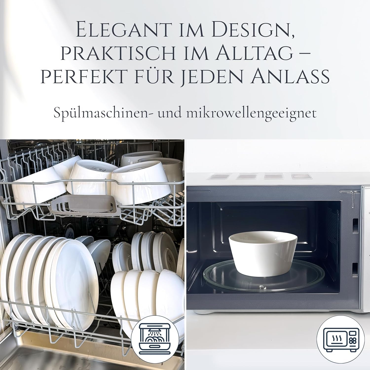 Křišťálová 48dílná porcelánová sada nádobí VÍTĚZ TESTU Čirá sada porcelánového nádobí Mísy a talíře Večerní servis pro 12 sad nádobí Pure Living v bílé barvě
