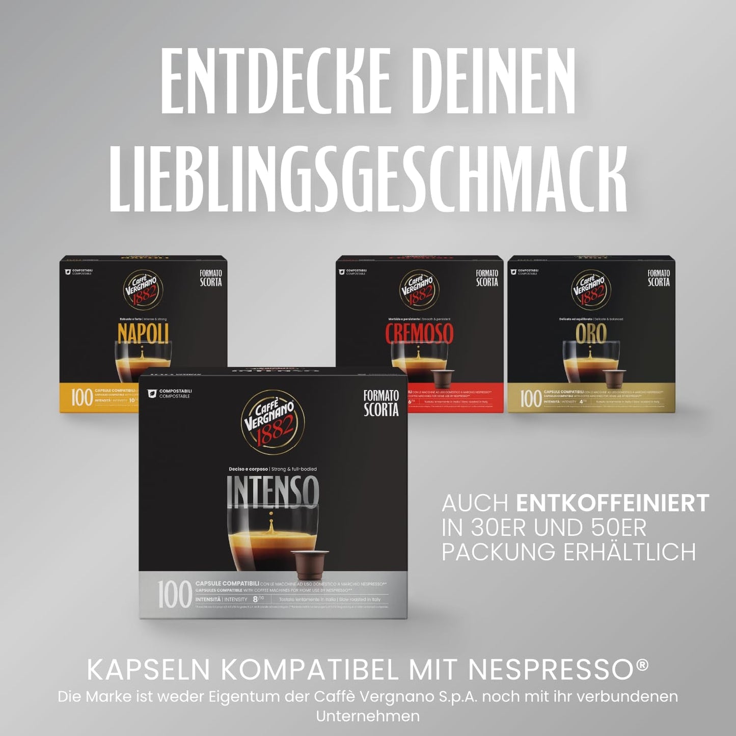 Caffè Vergnano 1882 - Èspresso Kompostierbare Kaffeekapseln, kompatibilní s Nespresso, Intenso (Intenso) - Packung Enthält 100 Kapseln
