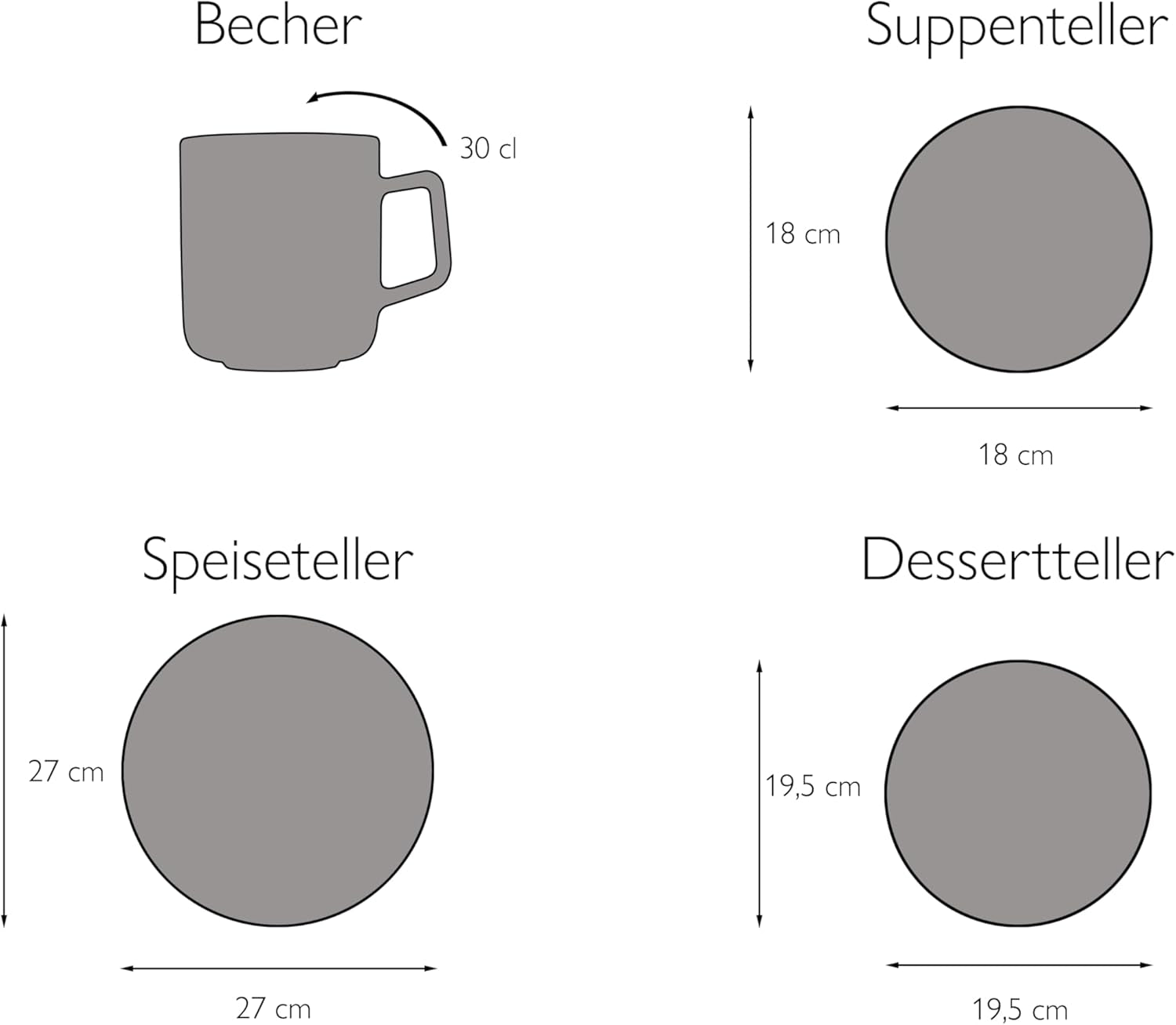 CreaTable, 21016, Modern Scandic Blue-Grey Series, 16dílná sada nádobí, Porcelánová kombinovaná služba, Vhodné do myčky a mikrovlnné trouby, Kvalitní výroba