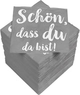 Koktejlové ubrousky HEKU 'Schön Dass Du Da Bist', 3 vrstvy, 25X25Cm, 150 kusů I Elegantní design I Ideální na oslavy I Prakticky zabalené