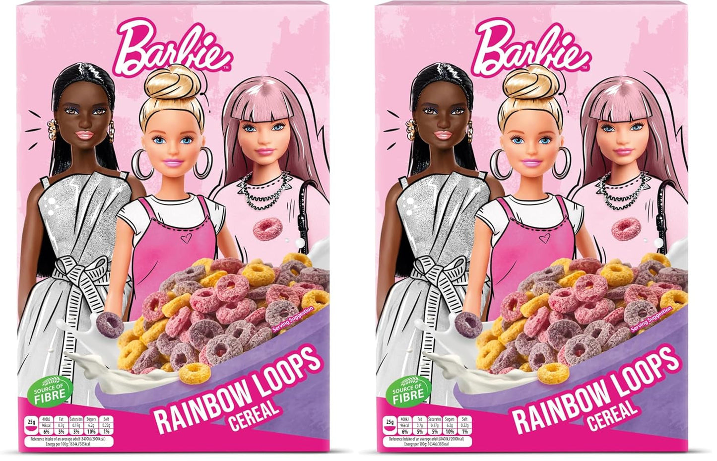 Barbie Rainbow Loops cereálie, barevné kroužky pšenice, ovsa a kukuřice s ovocnou příchutí pro perfektní snídani, 1 balení (1 x 350 g)