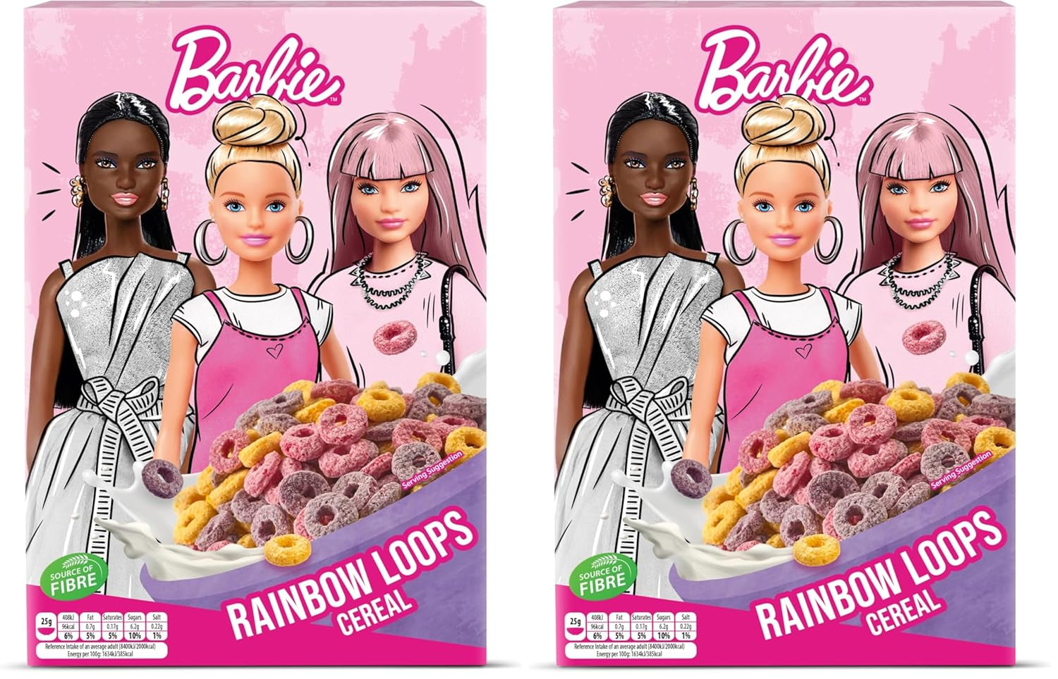 Barbie Rainbow Loops cereálie, barevné kroužky pšenice, ovsa a kukuřice s ovocnou příchutí pro perfektní snídani, 1 balení (1 x 350 g)