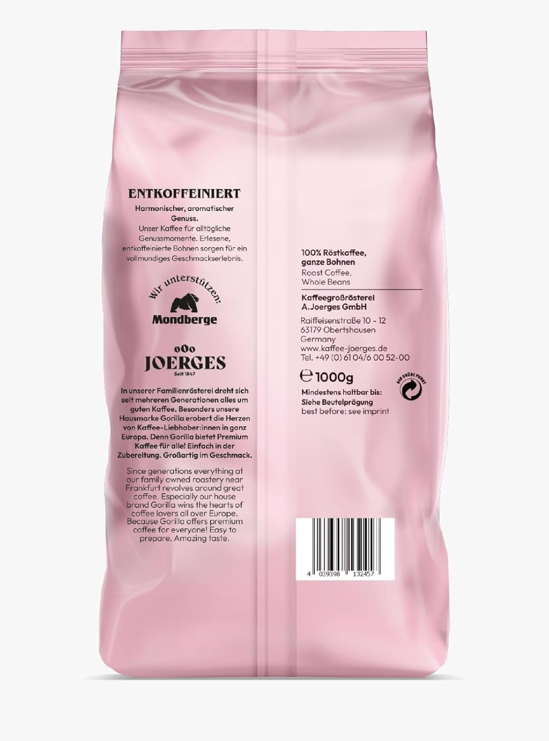 Espresso GORILLA 1000g bez kofeinu, celá zrna