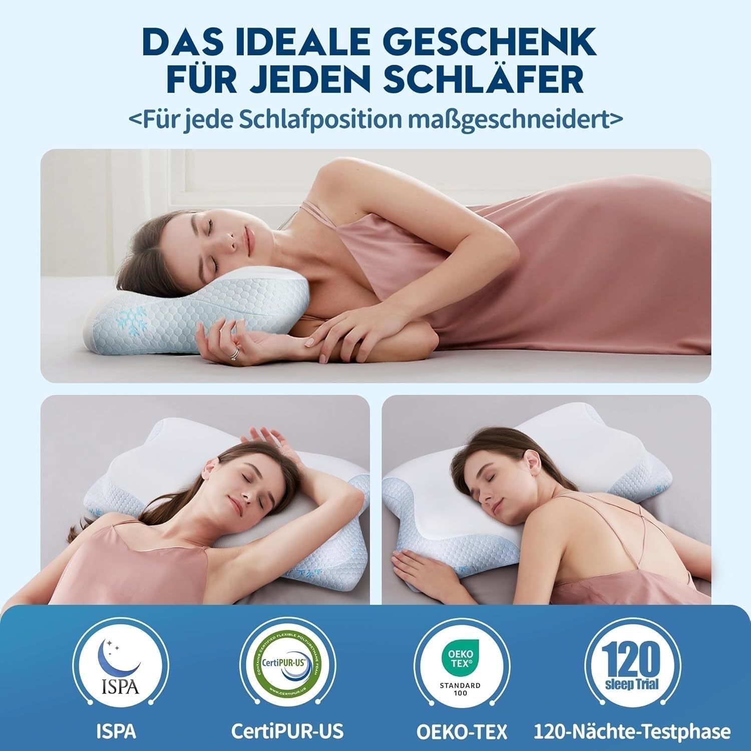 Cloudétoile Neck Polštář Paměťový pěnový polštář - Ergonomický ortopedický polštář 2 v 1 Visco Foam Polštář Boční spánek Polštář s podporou krku Výškově nastavitelná paměťová pěna Polštář Bílá 64X38X12cm Krční ortopedické polštáře Naty Shop