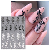 JMEOWIO 3D Nálepka na nehty Schwarz Weiß Blume Nálepka na nehty Selbstklebend Nagelaufkleber 5D Stereoskopisch Blumen Dekoration Nageldesign Zubehör 4 Blatt