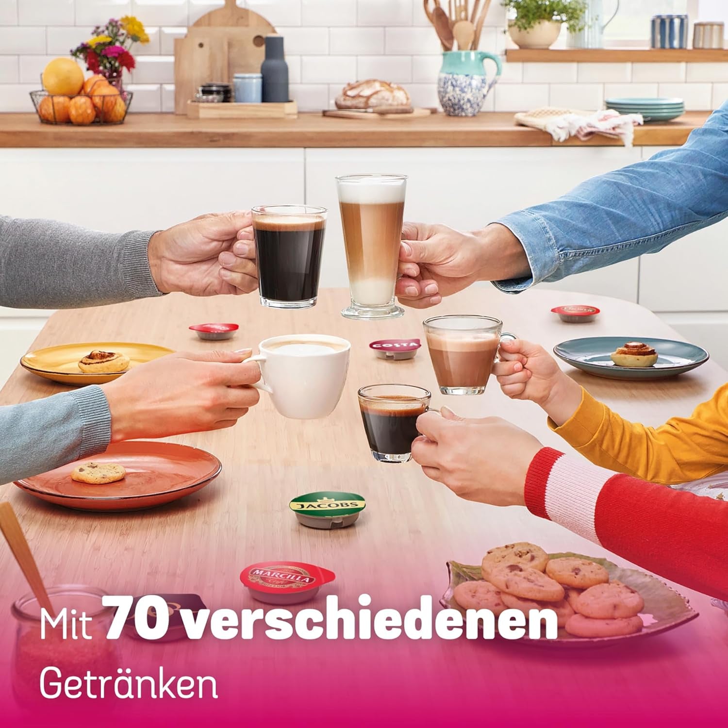 Bosch Tassimo Happy Friendly kávovar na kapsle TAS107E, 70+ nápojů, vhodný pro všechny šálky, Auto-Stop, udržitelný, perfektní dávkování, úspora místa, 1400 W, krémová/černá