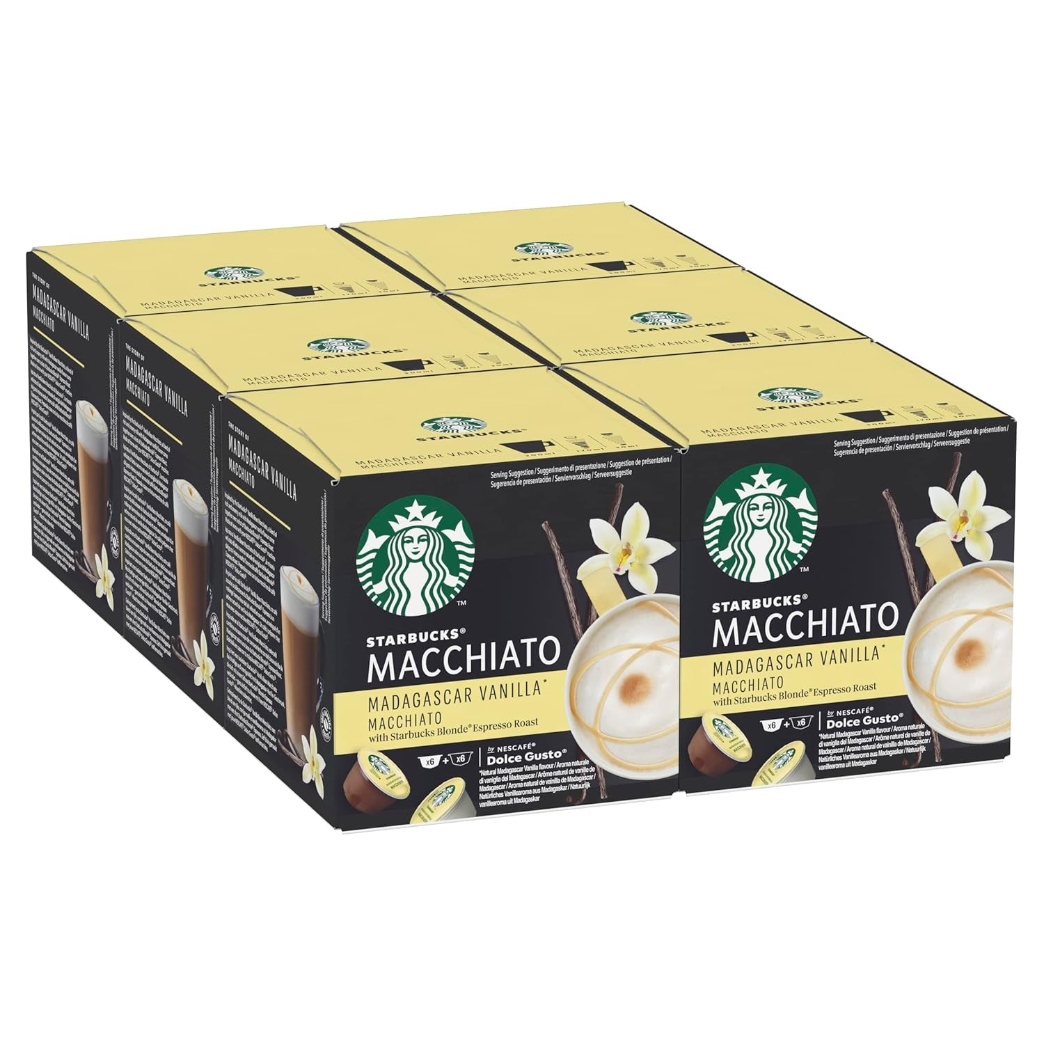 STARBUCKS Probierset, White Cup Variety Pack od Nescafé Dolce Gusto Kaffeekapseln & Vanilla Macchiato od Nescafé Dolce Gusto Kaffeekapseln 6 x 12 (72 kapslí, 36 porcí)