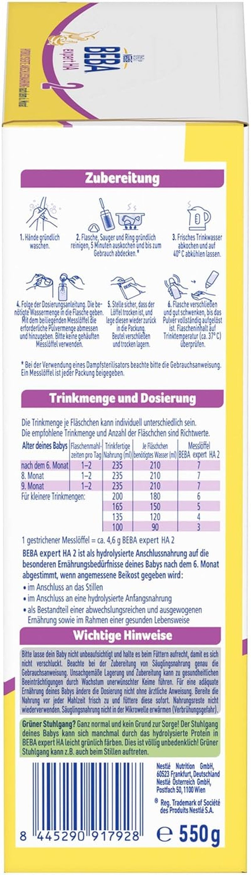 BEBA Expert HA 2 Pokračovací mléko po 6 měsících, kojenecká výživa s hydrolyzovanou bílkovinou, pouze laktóza, bez palmového oleje, balení 6 ks (6 x 550 g) Naty Shop