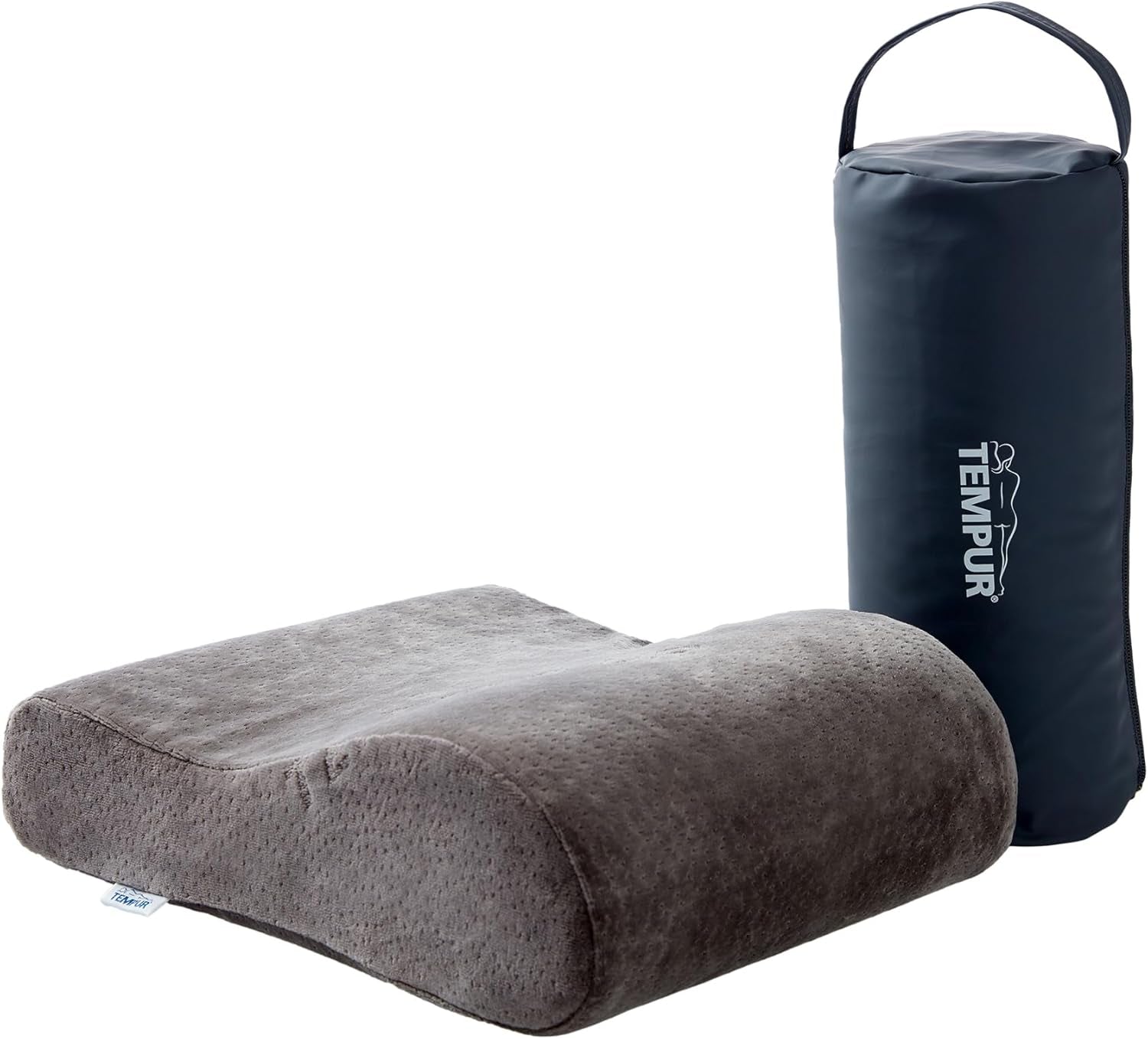 TEMPUR cestovní polštář z paměťové pěny, ergonomický polštář na krk, včetně přenosné tašky, antracit, rozměry 25 x 31 x 10/7 cm