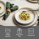 jako. od Villeroy & Boch – Večeře z řemeslné bavlny 4 teilig Weiß, Spülmaschinenfest, Mikrowellensicher, Geschirrset, Tafelservice Modern, Speiseteller, Tiefe Teller, Pottery-Look, Premium Porzellan