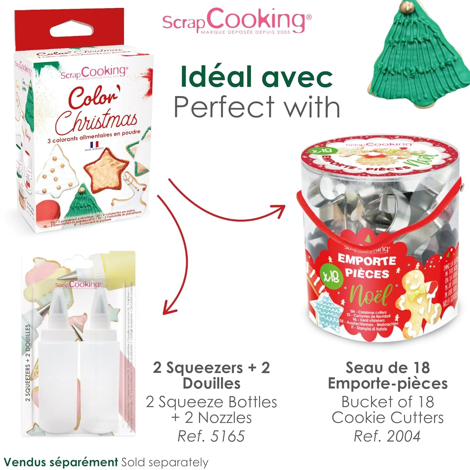 Scrapcooking - Sada 3 práškových vánočních potravinářských barviv - červená, zelená, zlatá - Jedlé potravinářské barvivo na pečení, dorty, sušenky, pečivo, těsto, fondán - vánoční ozdoby - 4018