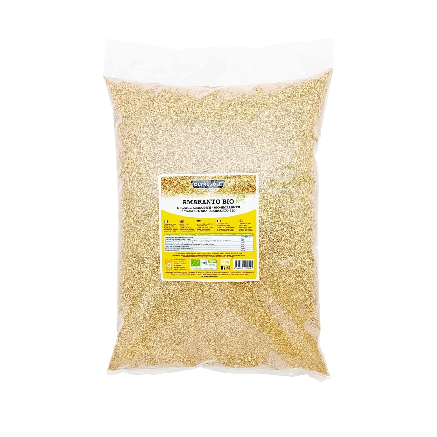 Amarant bio 5 kg, syrová zrna v zrnech, semena z kontrolovaných bio kultur, bohatá na vlákninu, minerály a vitamíny, ekonomické balení
