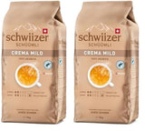 Schwiizer Schüümli Crema jemná, 100% prémiová kávová zrna Arabica, ovocná a ořechová, pro plně automatické kávovary, 2/5 síla, lehce pražená, certifikováno Rainforest Alliance, 1 kg (balení 2 ks)