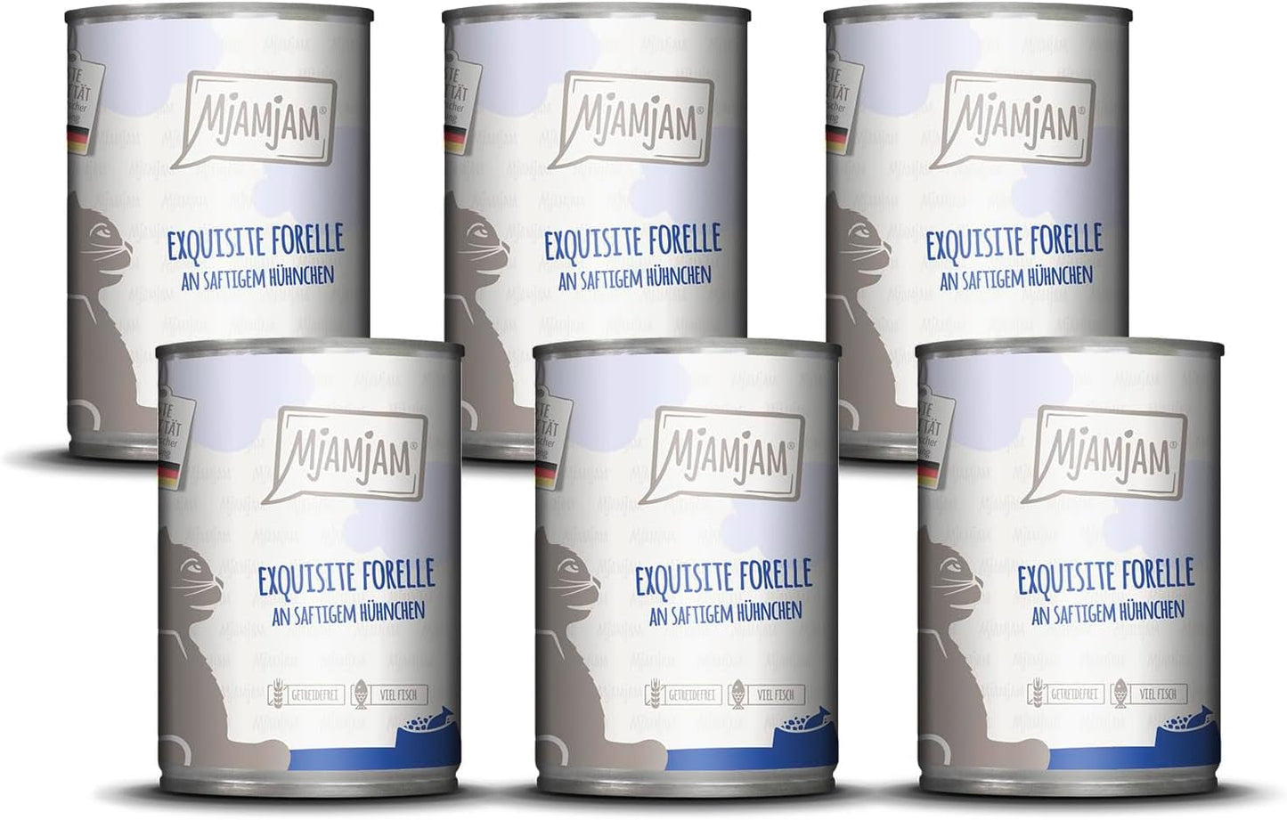 MjAMjAM - prémiové mokré krmivo pro kočky - rafinovaný pstruh se šťavnatým kuřetem, balení 6 ks (6 x 400 g), bez obilovin
