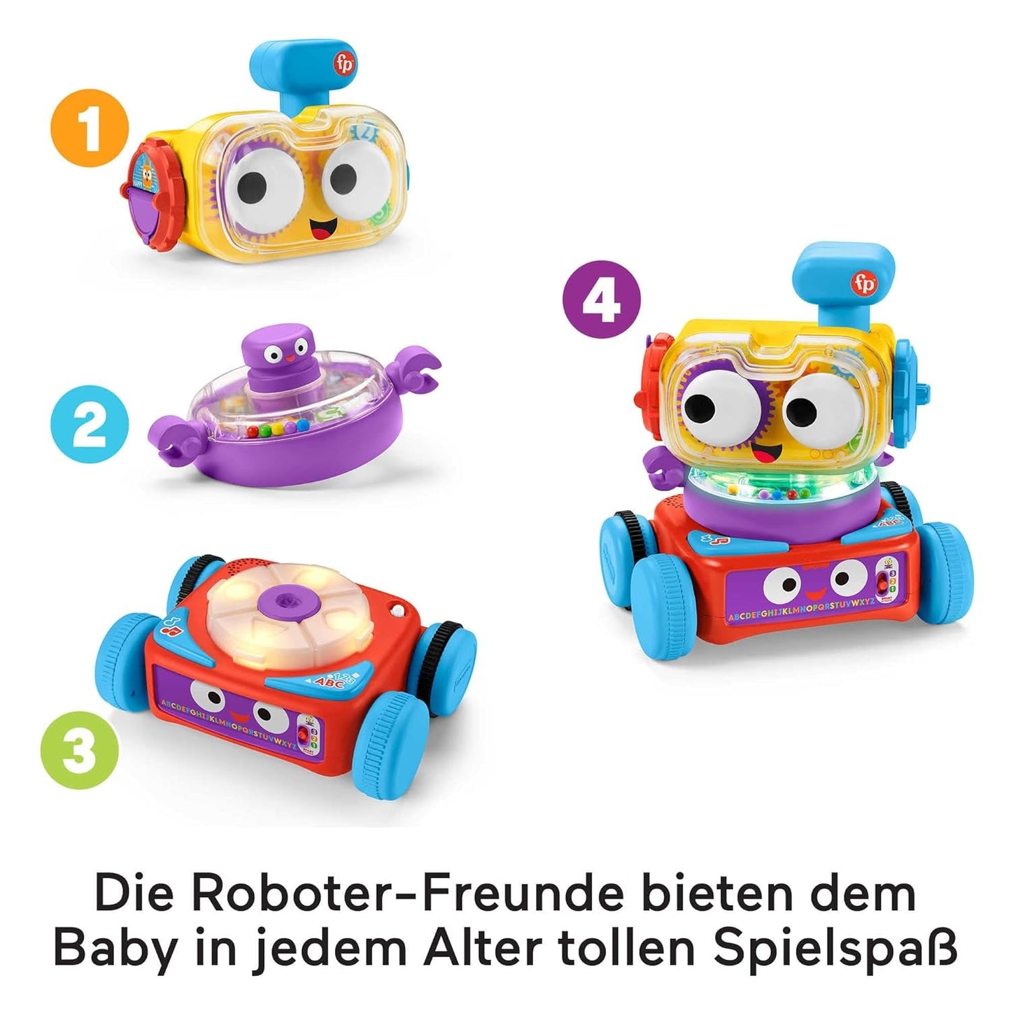 Fisher-Price 4 v 1 učící robot Linus pro miminka a batolata, hračka od 6 měsíců – německy mluvící, HCK39 Baby Toys Naty Shop