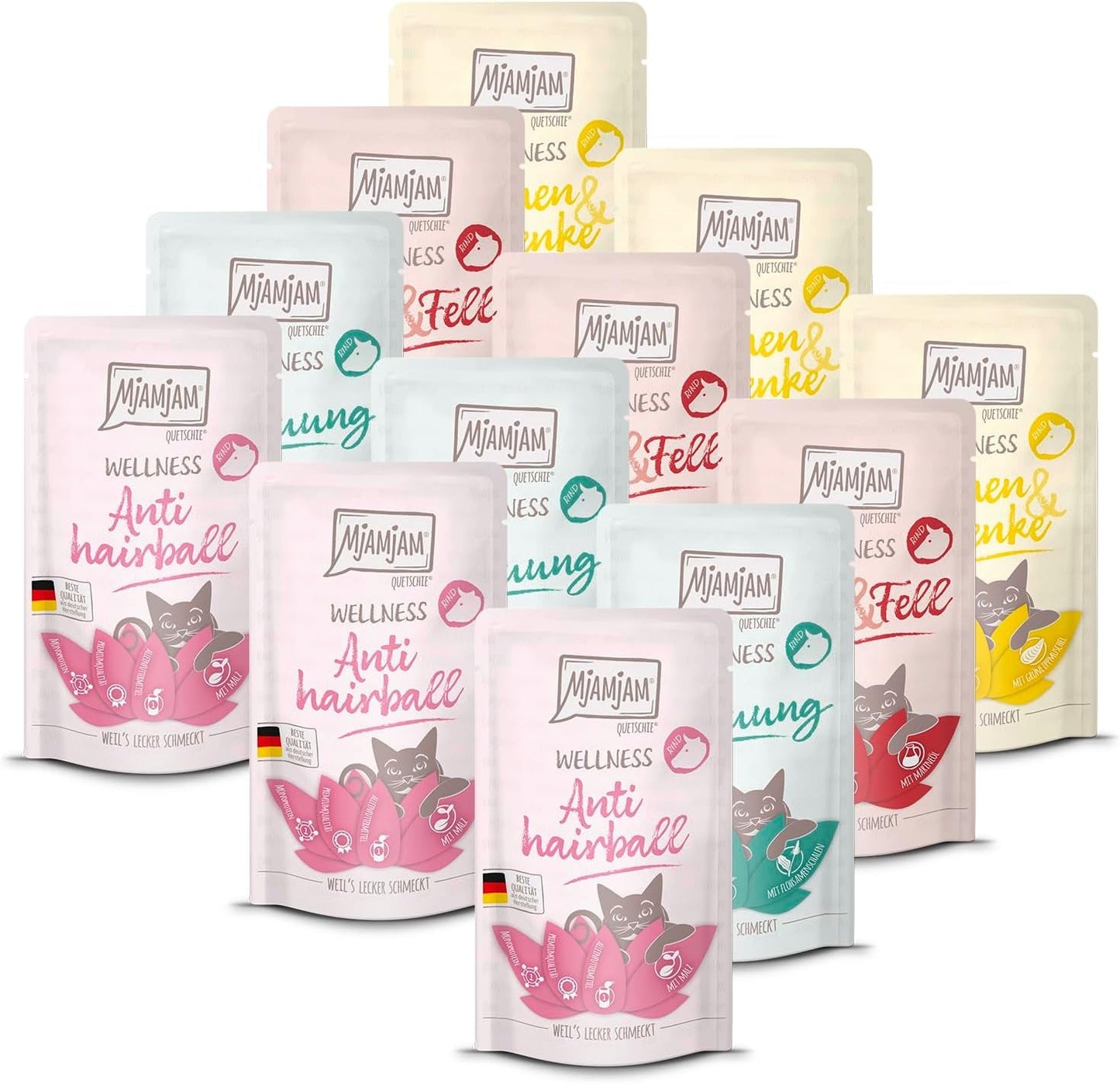 MjAMjAM - prémiové mokré krmivo pro kočky - wellness balíček hovězí maso, balení 12 ks (12 x 125 g), bez obilovin s extra masem