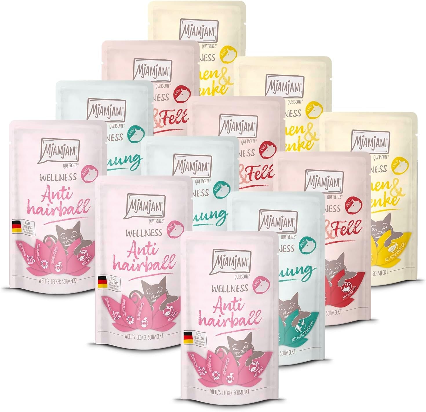 MjAMjAM - prémiové mokré krmivo pro kočky - wellness balíček hovězí maso, balení 12 ks (12 x 125 g), bez obilovin s extra masem