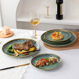 Henten Home Special kameninové talíře, misky na svačinu a omáčku - 20x17cm pro 4 osoby, porcelánové snídaňové talíře - moderní zelený design