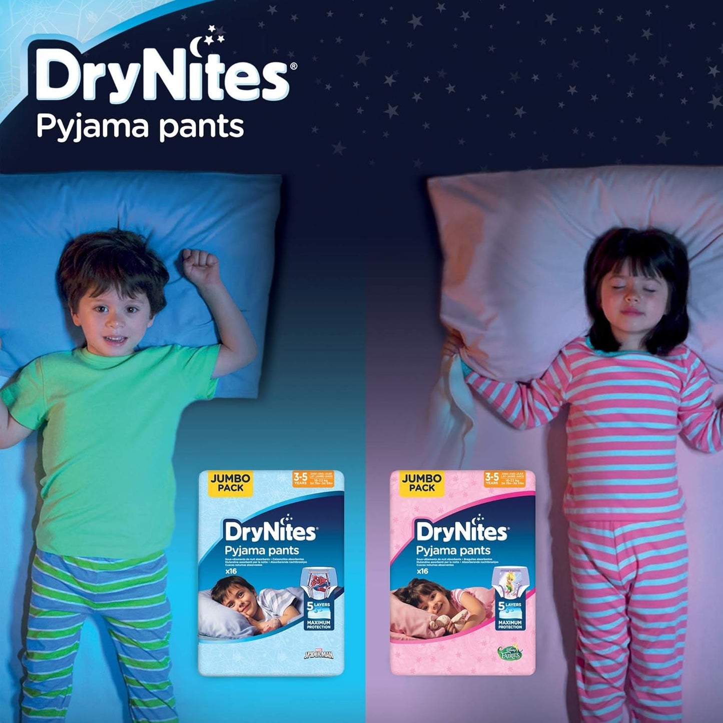 Pyžamové kalhoty DryNites pro dívky 3-5 let 1 balení (1 x 16 kusů)