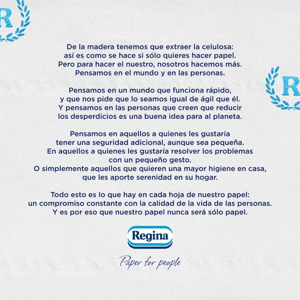 Regina Maxi Roll – 4 role toaletního papíru, 500 2vrstvých listů na roli, více než trojnásobek standardní role, 60 % recyklovaný plastový obal, 100 % certifikovaný papír Fsc