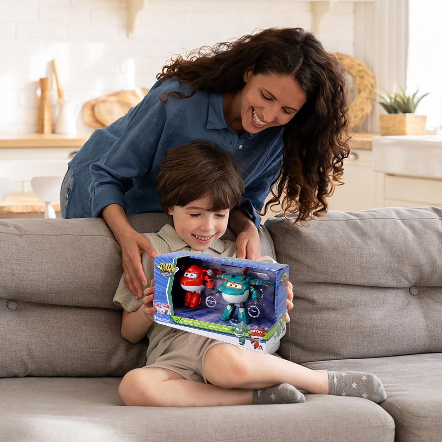 Super Wings 5" transformující postavy 2-balení Transformující přeplňovaný Jett + Tino Transformer Hračka pro chlapce a dívky Věk 3+ Červené akční figurky Naty Shop