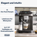 De'Longhi Magnifica Evo Next – plně automatický espressor Perfetto s napěňovačem mléka LatteCrema, 13 nápojů jedním dotykem, kávovar a cappuccino, barevný dotykový displej, titan (ECAM312.80.TB)