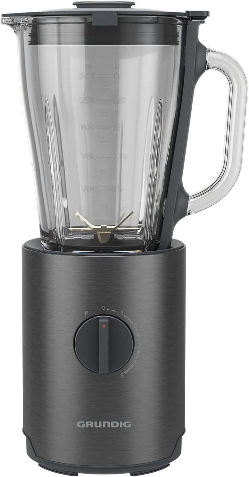 Grundig Delisia Novus SM 7140 Professioneller stojanový mixér, 1,5 litru, 800 Watt, 6fach Edelstahlmesser Mit Zirkonium-Beschichtung, 5 Geschwindigkeitsstufen + Pulse-Funktion, Dark Inox/Edelstahl Kitchen Naty Shop