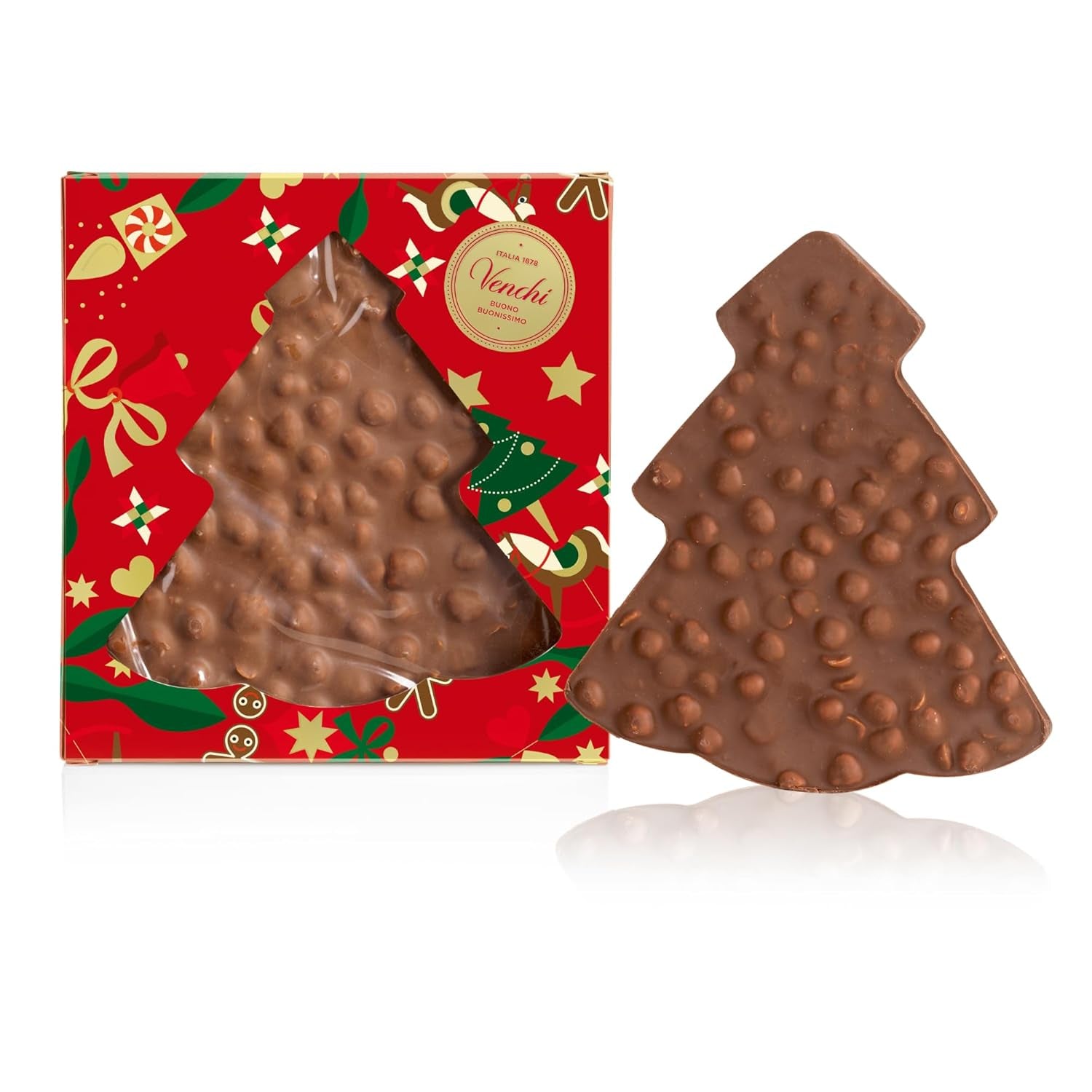 Venchi, Brutto&Buono, ručně vyráběná mléčná čokoláda ve tvaru jedle "Piedmont Forest Hazelnut", 200 g, bez lepku, limitovaná edice vánoční kolekce, tip na dárek