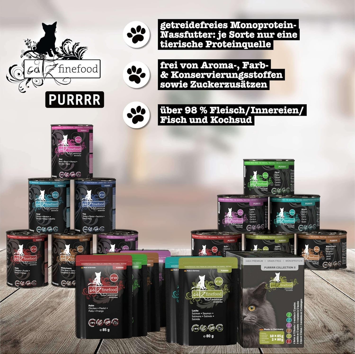 Mokré krmivo pro kočky Catz Finefood Purrrr Horse Monoprotein no. 123, pro kočky s citlivým zažíváním, 70% obsah masa, 6 krabic x 400 g