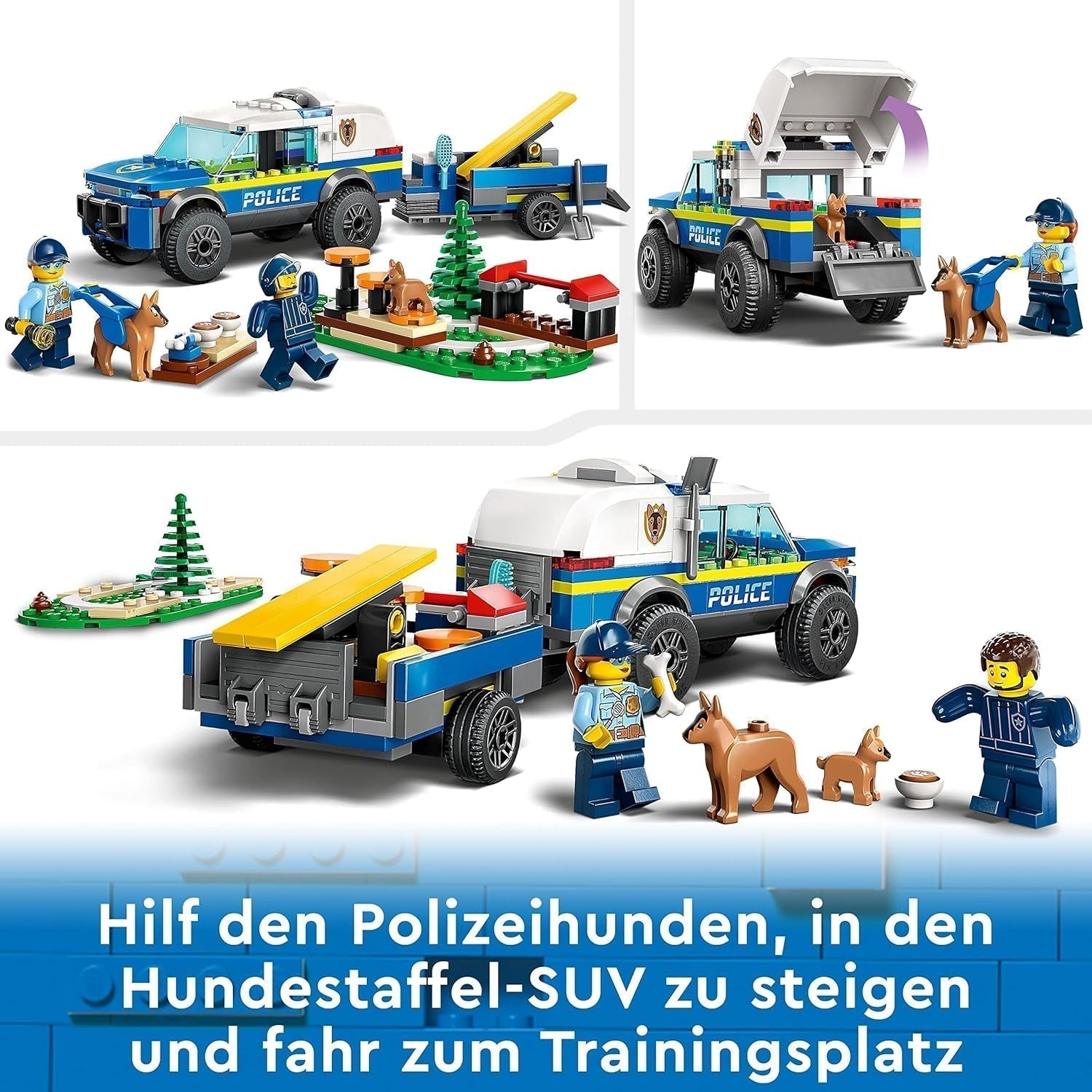 LEGO 60369 City Mobilní výcvik policejních psů, policejní auto s přívěsem, figurky psa a štěněte, sada zvířat pro děti od 5 let Stavebnice Besuche den LEGO-Store
