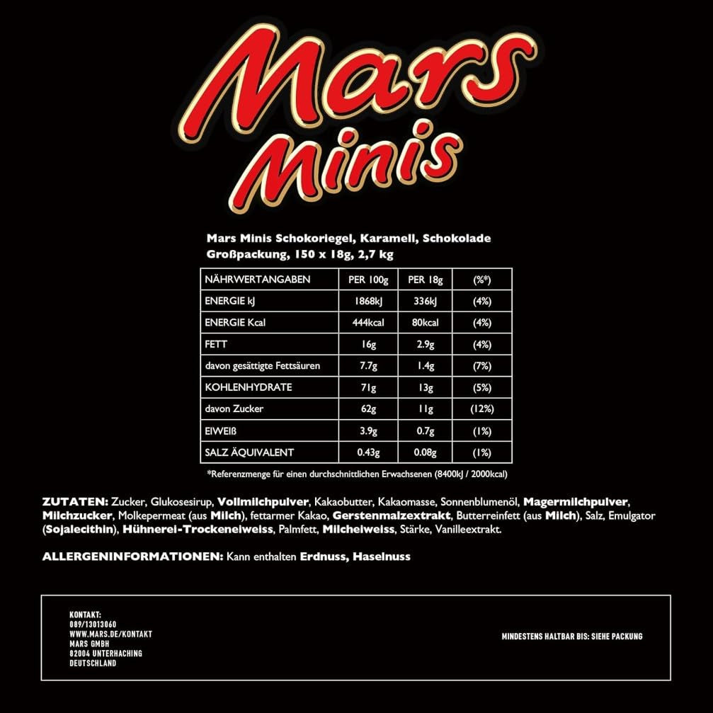 Čokoládové tyčinky Mars Minis | Velké balení čokolády | Karamel | 150 x 18 g