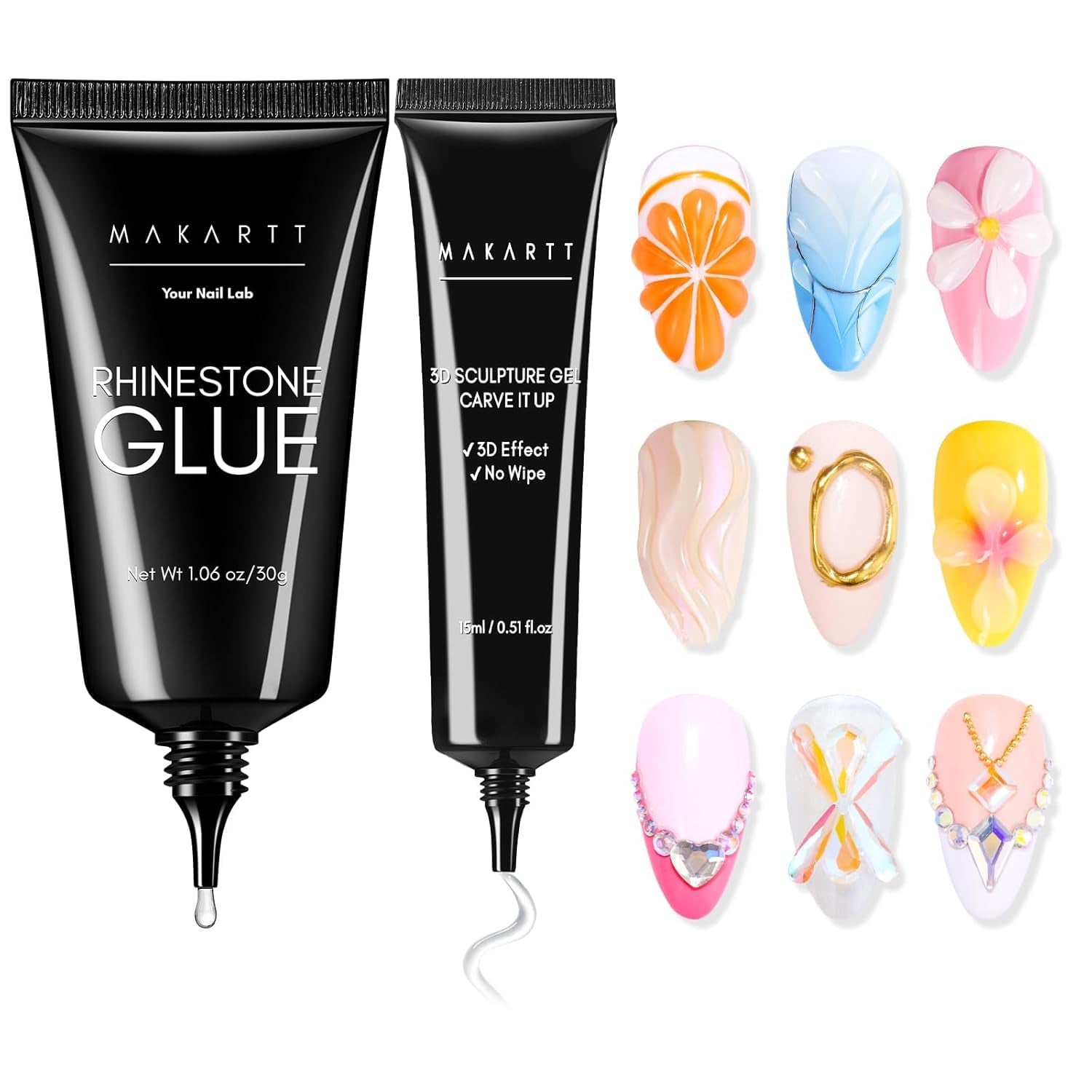 Makartt kamínkový adhezivní gel - 15ml sada UV lepidel na nehty s růžovými přívěsky na nehty Heart Circle šperky na nehty a příslušenství pro domácí manikúru dárek k Valentýnu