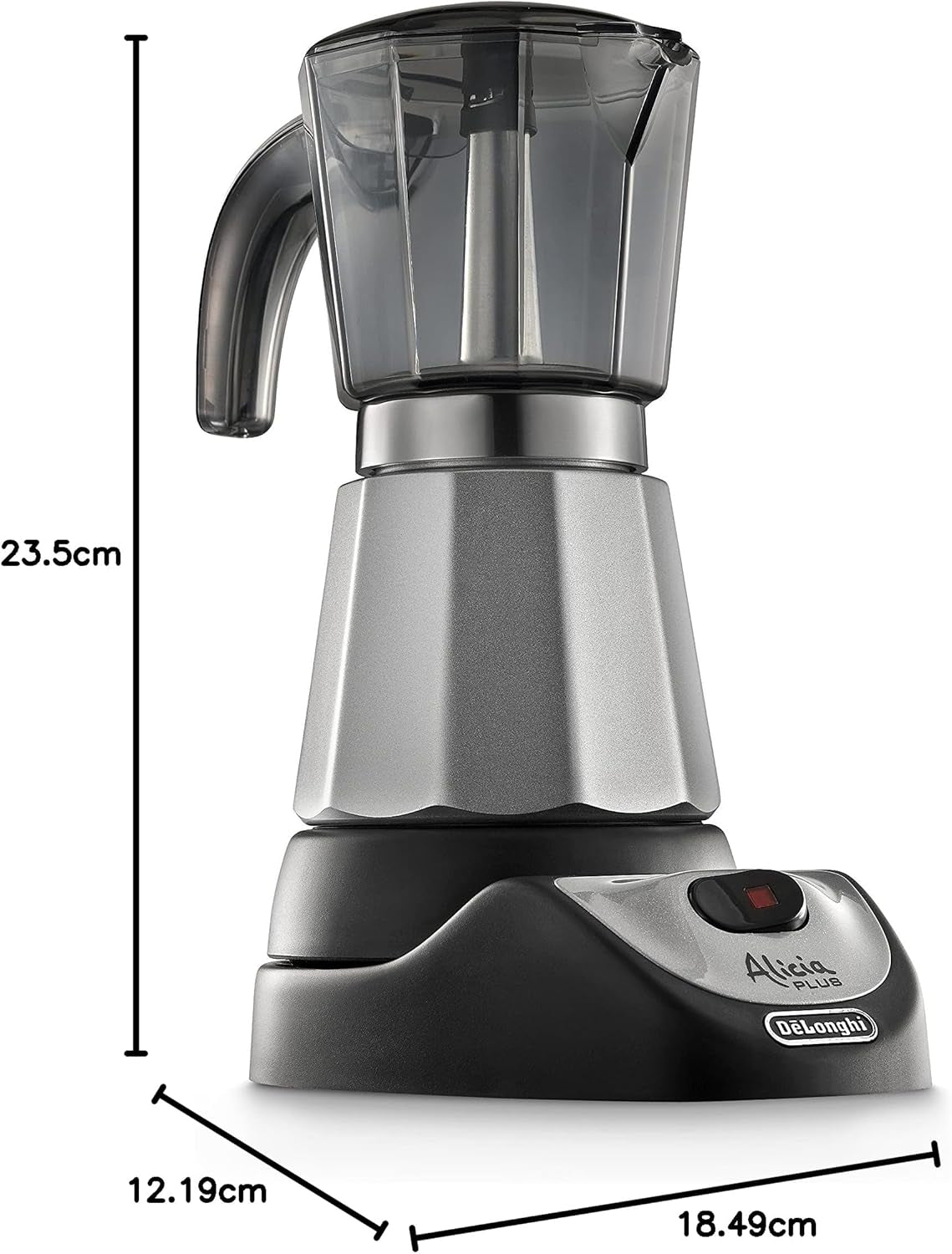 Moka konvička De'Longhi Alicia Plus EMKM6.B (otočná o 360°, 550 W) stříbrno-černá