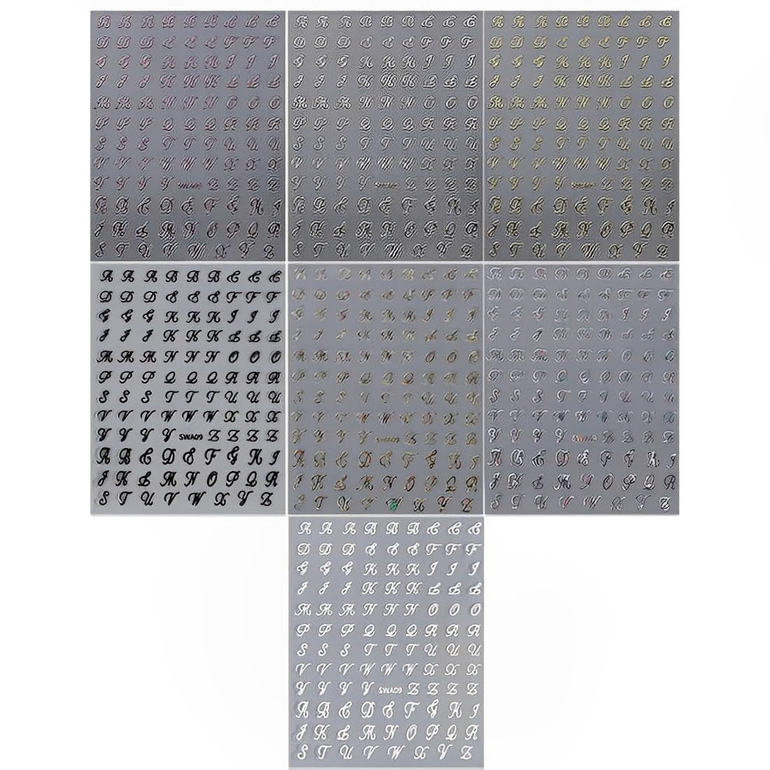 7 Blätter 3D abeced Nagelsticker Nagelfolie Selbtklebend Buchstaben Aufkleber Nägel Zubehör Nagelaufkleber Klebebuchstaben Aufkleber Selbst Gestalten Letter Letters Samolepky na nehty
