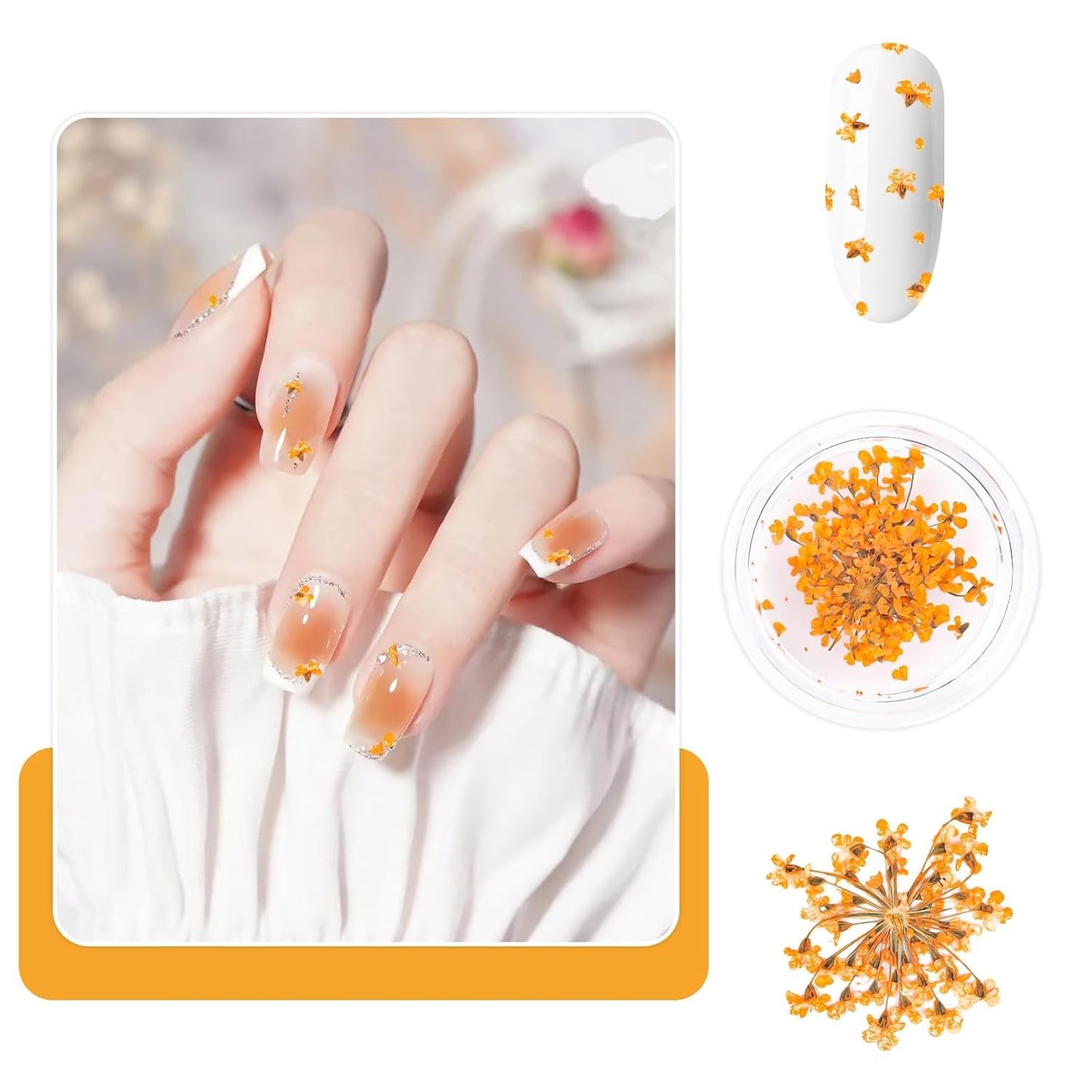 Nail Art Flower Set Decoration - Gelnägel Zubehör 3 Farben (oranžová, Blassrosa, Rose), Nail Art Aufkleber Trockene Blumen Kit Getrocknete Blumen Zubehör Set DIY Nageldekoration