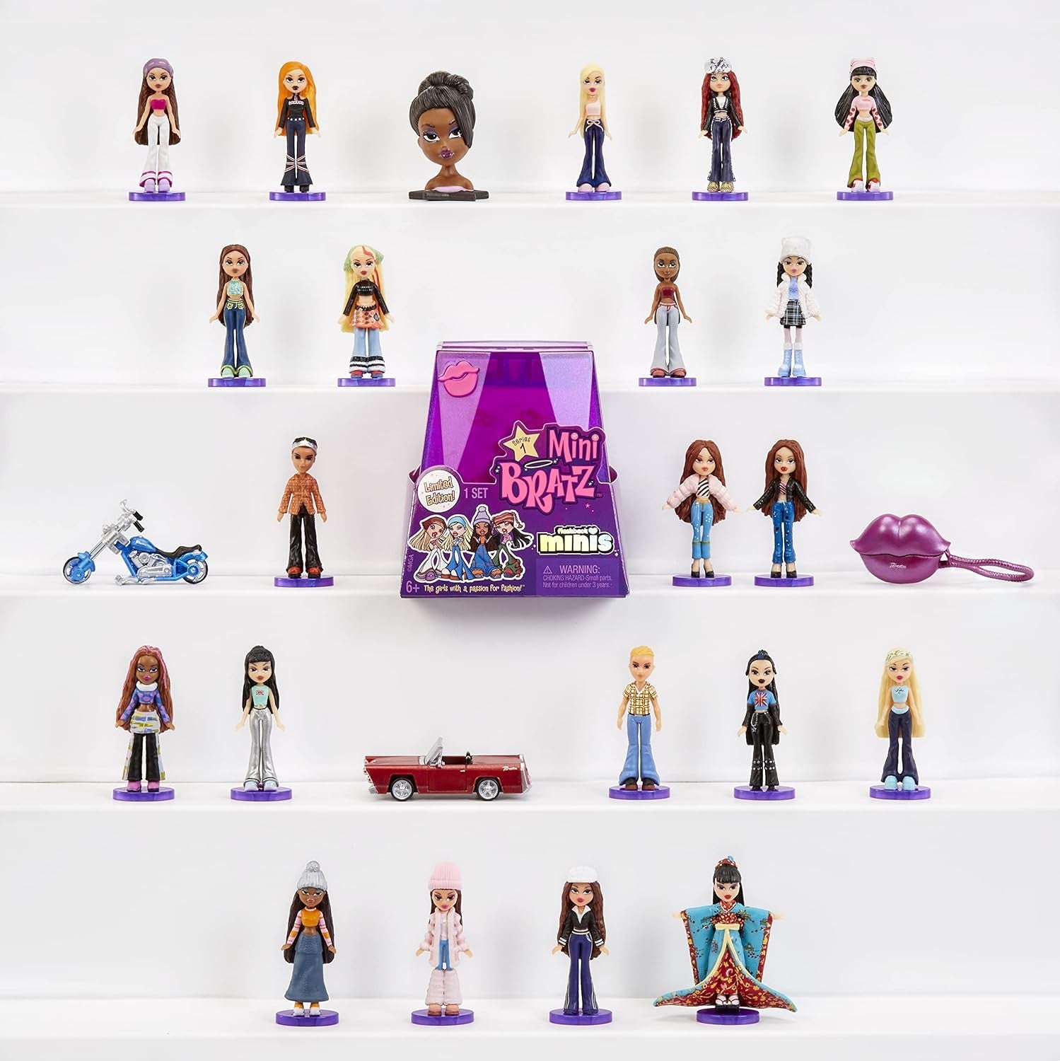 Limitovaná edice panenek Bratz Miniverse MGA Y2K Nostalgia Flashback Minis – BALENÍ PŘEKVAPENÍ – 2 mini panenky Bratz a vitrína – skvělý dárek pro děti a sběratele 6+