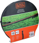 Zahradní hadice BLACK+DECKER 15 metrů - Ø13MM - Odolné PVC - Zalévání zahrady, mytí auta, napouštění bazénu - Kompatibilní s jakoukoli standardní baterií - Černá/Oranžová