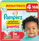 Pampers Premium Protection Pants Velikost 7, 123 Plenky, 15 kg+, s 360° nastavením a měkkými manžetami proti protečení pro optimální pohodlí a ochranu