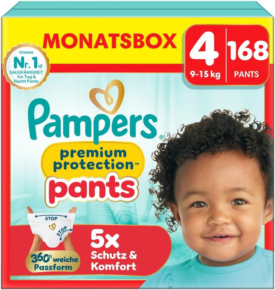 Pampers Premium Protection Pants Velikost 7, 123 Plenky, 15 kg+, s 360° nastavením a měkkými manžetami proti protečení pro optimální pohodlí a ochranu