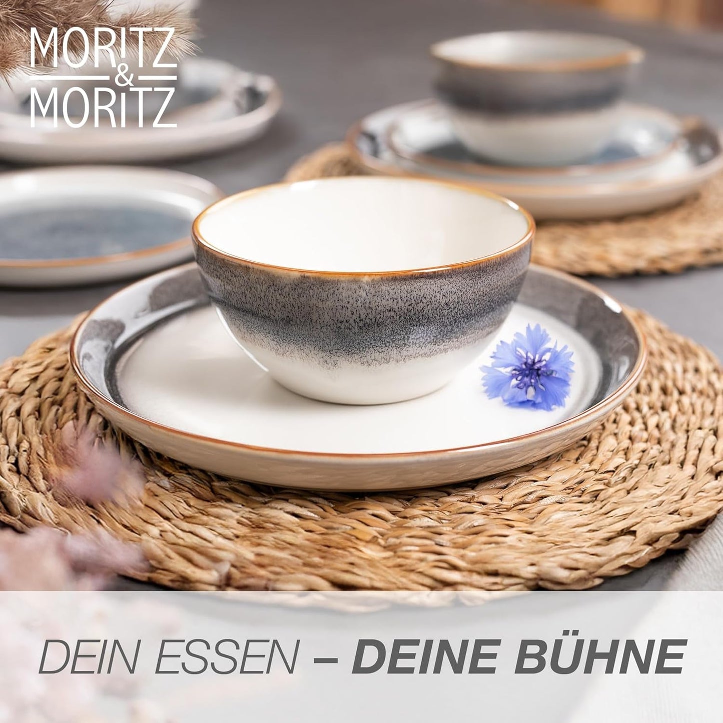 Moritz & Moritz TARENTO 24dílná sada nádobí pro 6, šedá - Elegantní vysoce kvalitní sada kameninových talířů - Sada nádobí obsahuje 6 talířů, 6 dezertních talířů, 6 talířů a 6 šálků