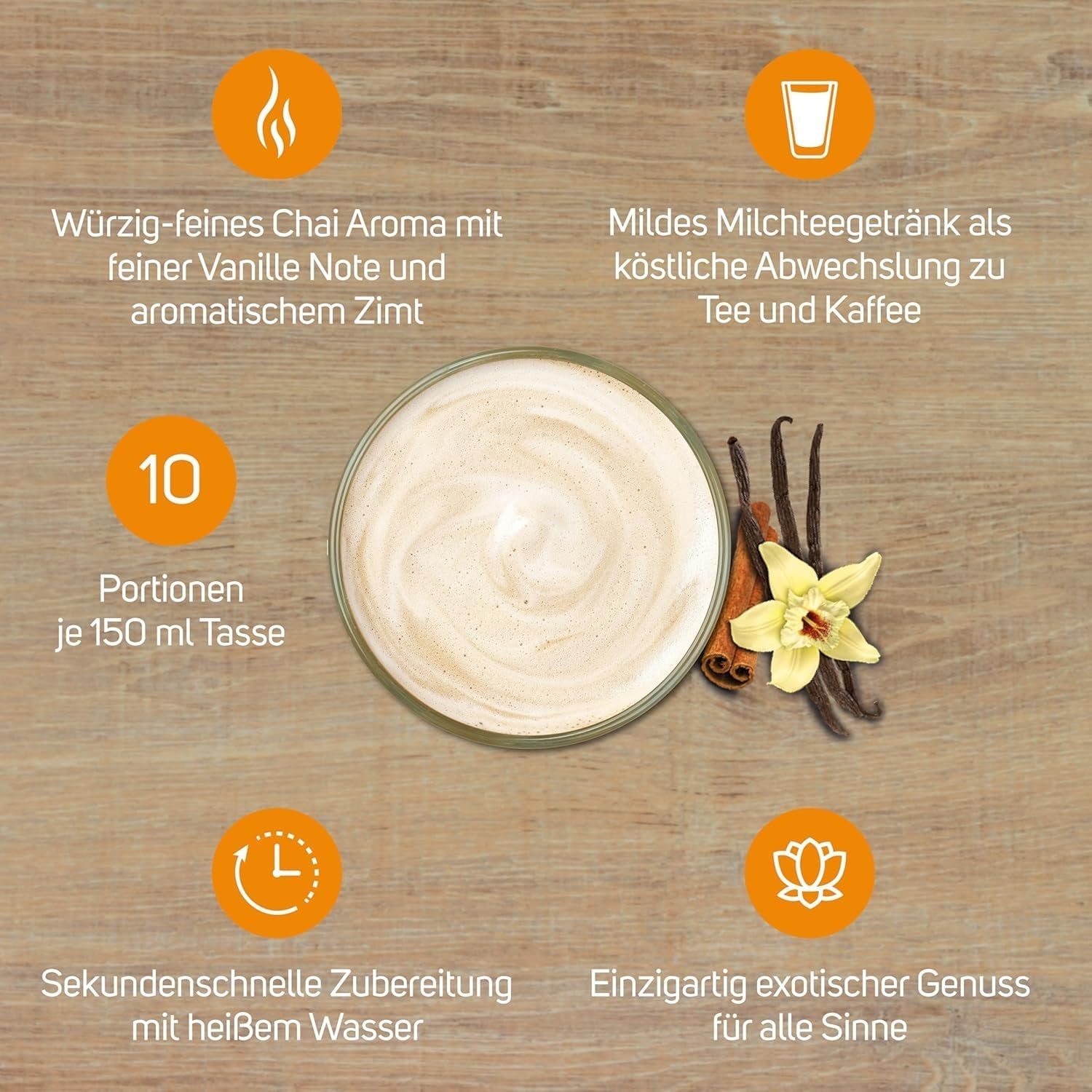 KRÜGER YOU Chai Latte Vanilla Cinnamon, instantní přípravek pro mléčné nápoje, ochucený vanilkou a skořicí, 250 g (10 sáčků po 25 g)