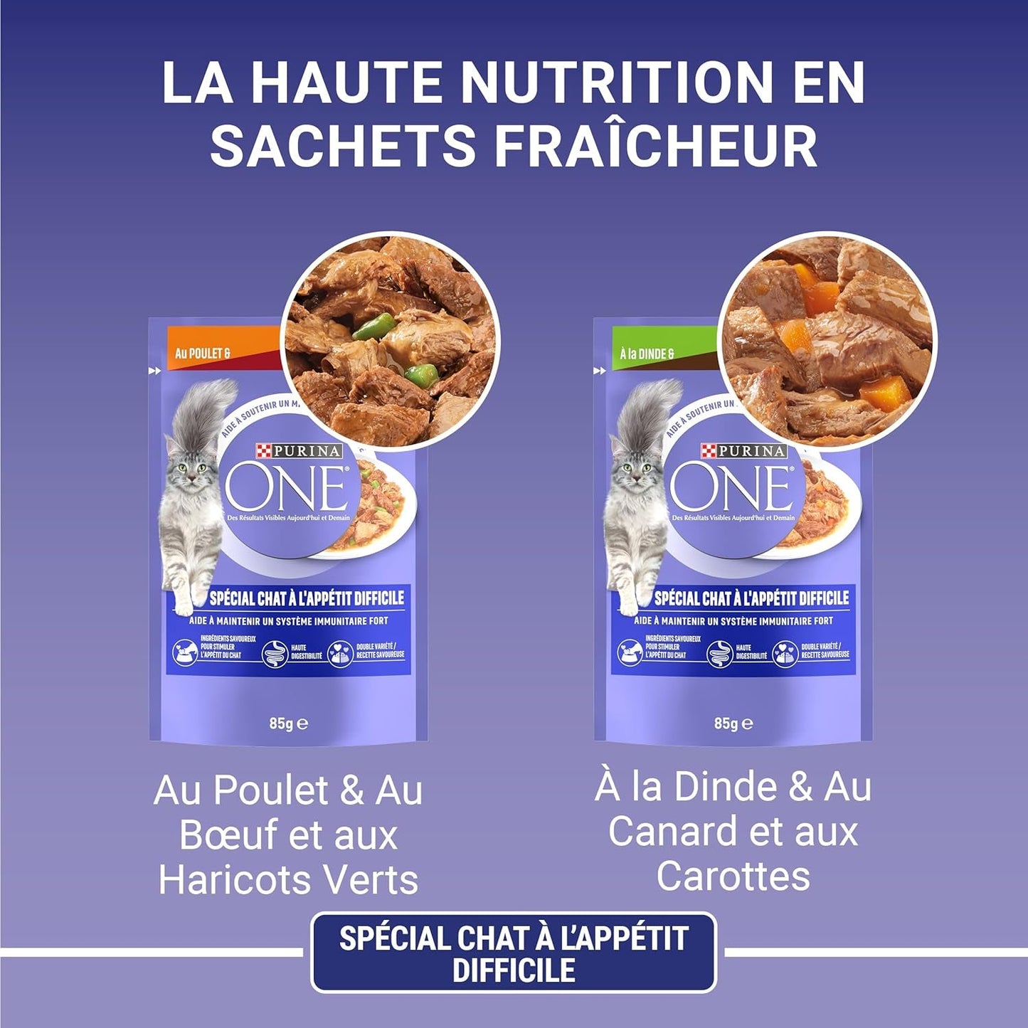 Purina One - Spezialfutter v omáčce Rind/Huhn/Ente und Turkeyhn für Katzen mit Appetit, 340 g