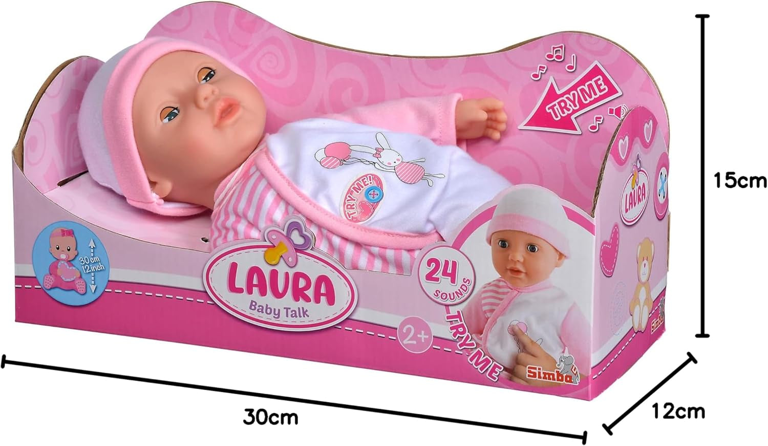 Simba 105140020 - Panenka My Love Baby Talk Soft Body s ospalýma očima v roztomilých šatech vydává 24 dětských zvuků Panenka 30 cm od 2 let Bílá Růžová Naty Shop Dolls