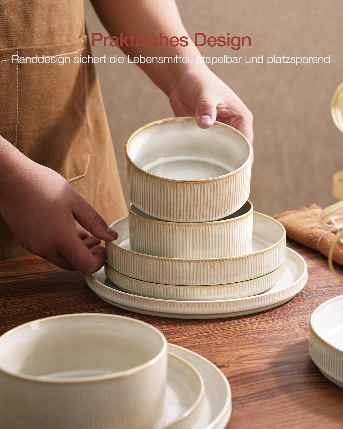 Star 18dílná sada jídelního nádobí, sada nádobí pro 6 osob, porcelán, odolná proti poškrábání, vhodná do mikrovlnné trouby a myčky, cappuccino bílá