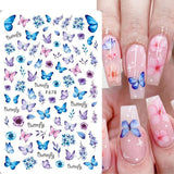 JMEOWIO Nagelsticker Schmetterling 8 Blätter Nagelaufkleber Selbtklebend Blau Schwarz Gold Schmetterling Nail Art Dekoration Nagel Design Zubehör
