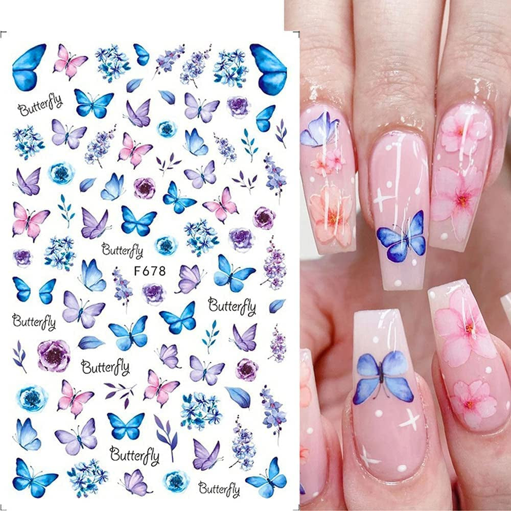 JMEOWIO Nagelsticker Schmetterling 8 Blätter Nagelaufkleber Selbtklebend Blau Schwarz Gold Schmetterling Nail Art Dekoration Nagel Design Zubehör